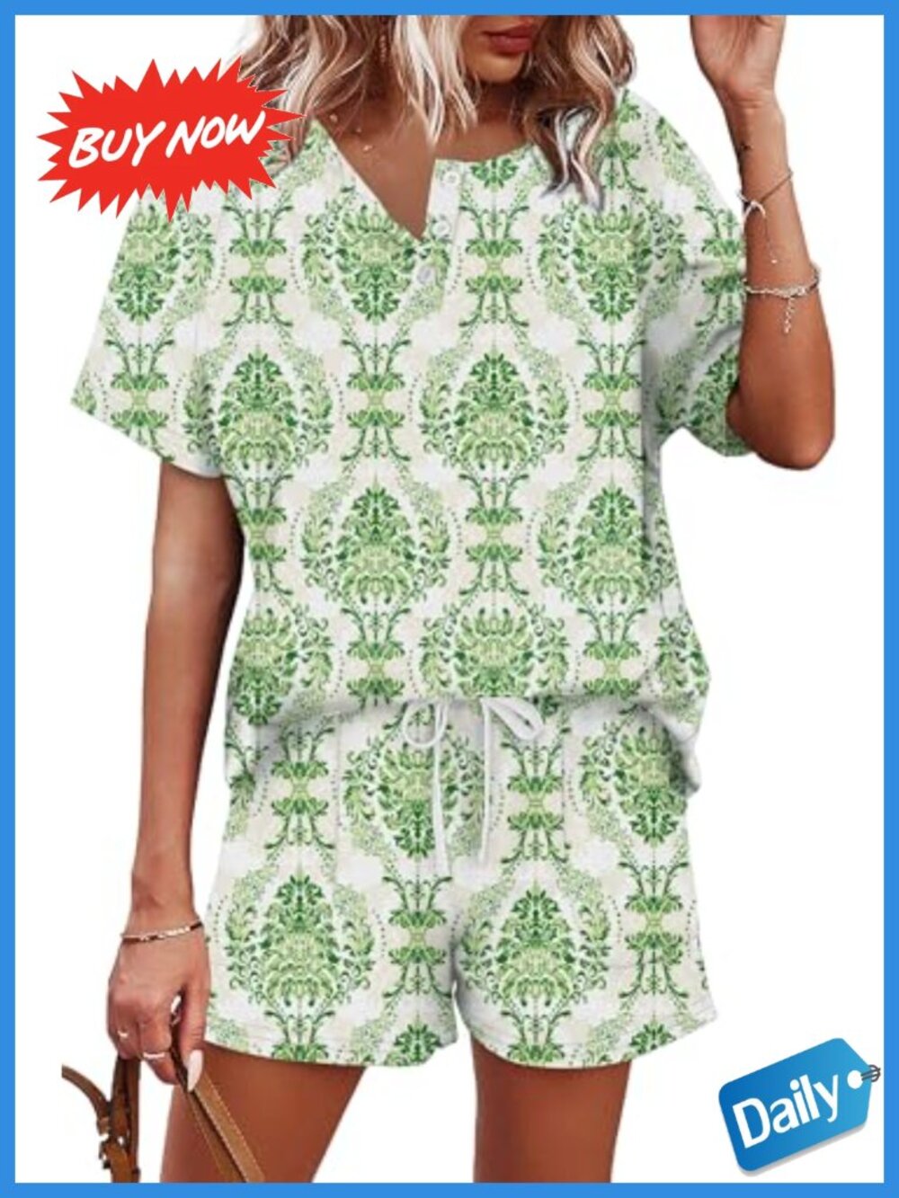 WIHOLL 2 Piece Lounge Set Button Down Top & Shorts Set with Pockets